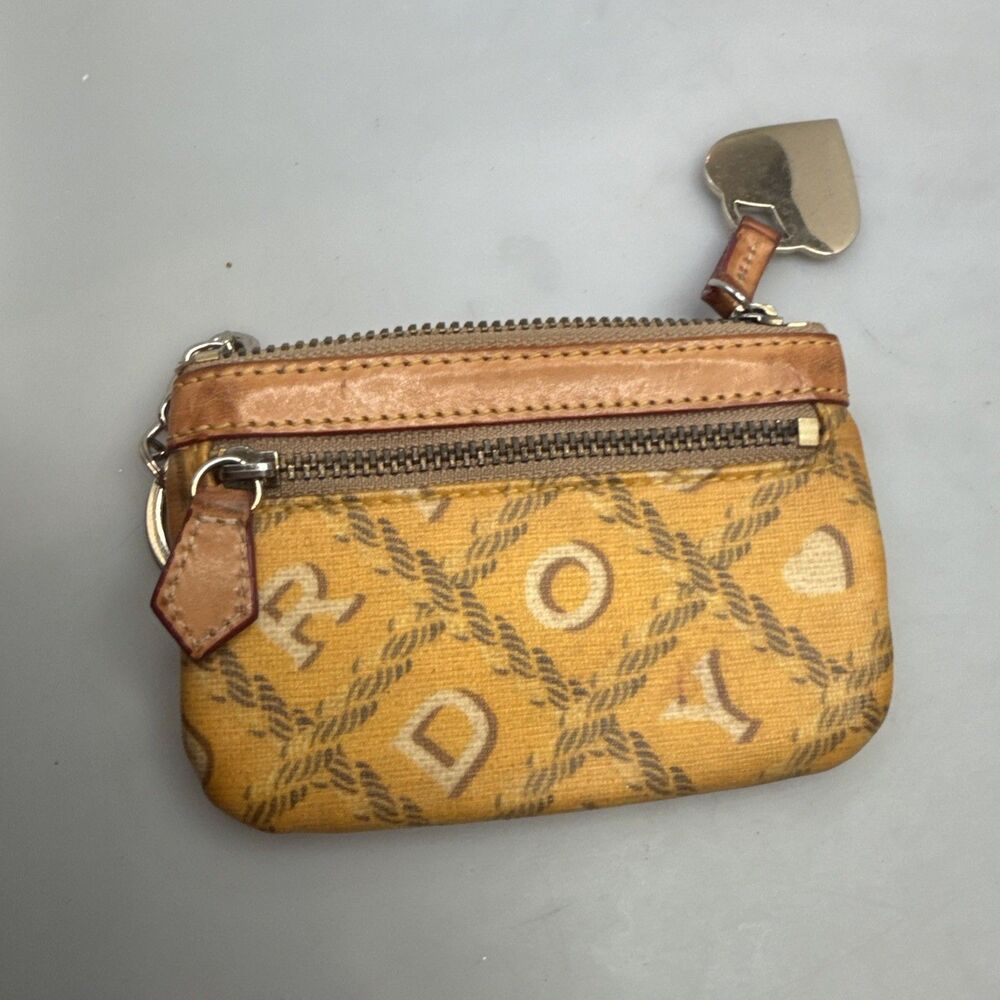 Dooney & Bourke Signature Yellow DB Coin Purse Card Holder Keychain GUC - Picture 10 of 12